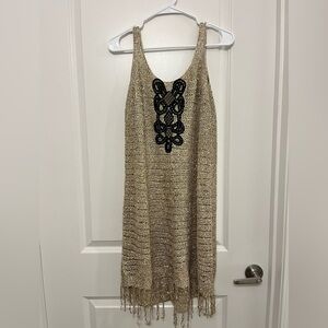 Free People gold sequin/beaded crochet dress